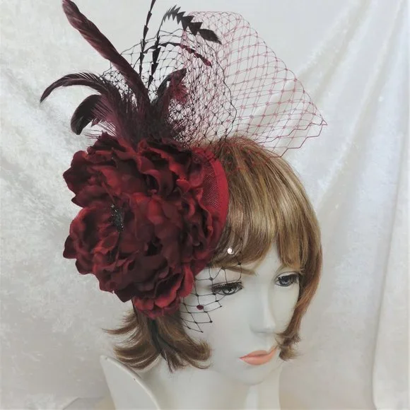 Accessories | Dramatic Burgundy And Black Fascinator | Poshmark display picture 1